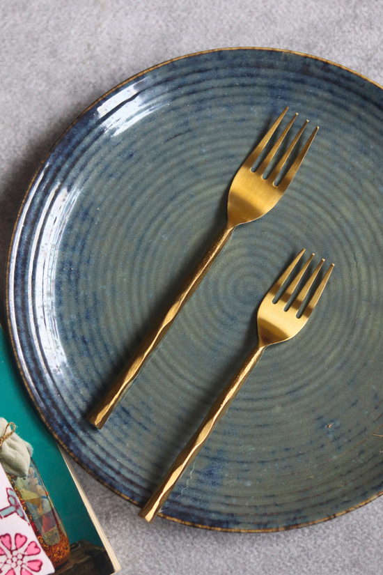 Handmade serveware two golden cutlery set