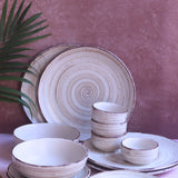 Handmade Set of 14 -  Brown & White Dinner Set