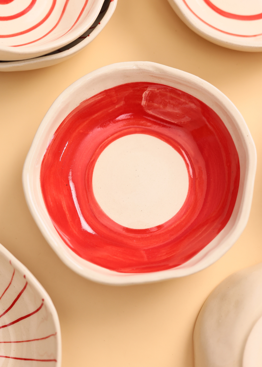 handmade red & white bowl made by ceramic 