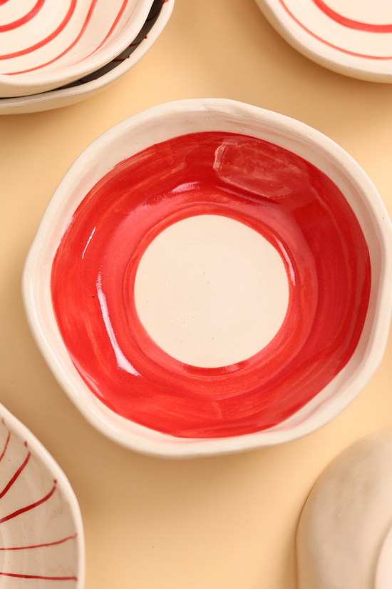 handmade red & white bowl made by ceramic 