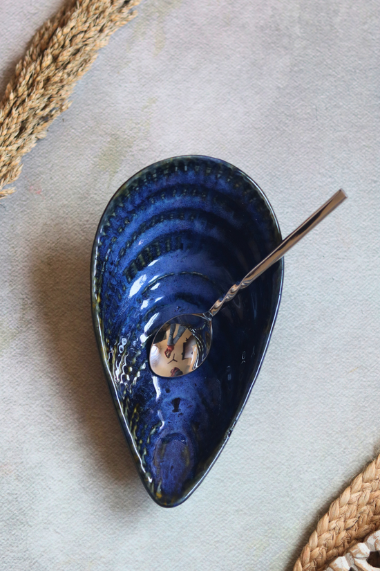 Blue serving bowl handmade ceramic 