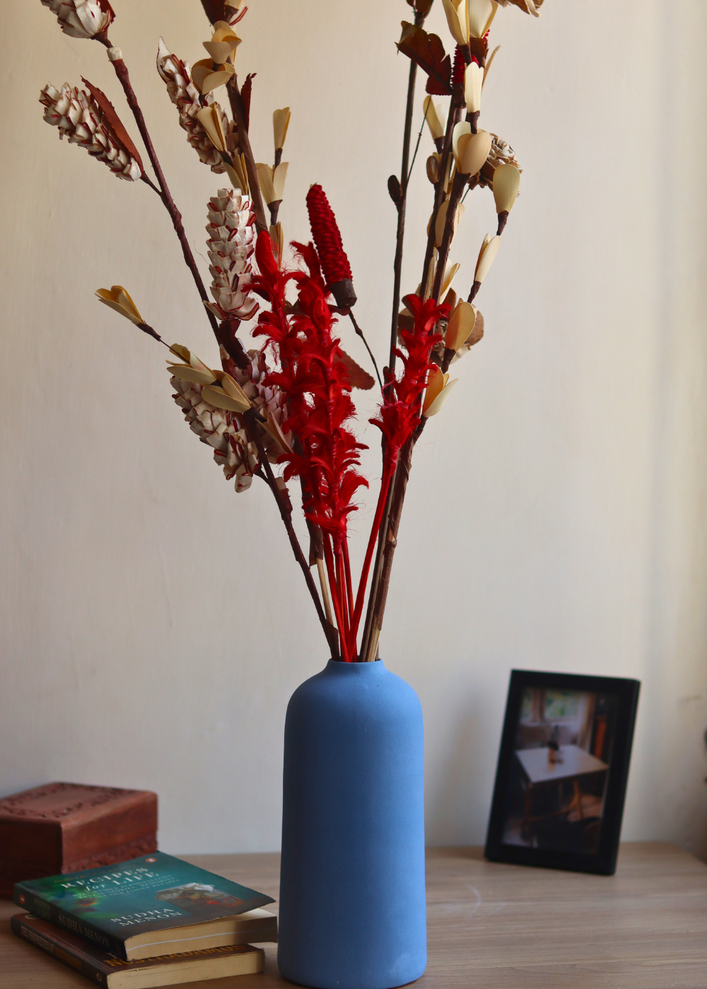 Dried flower bouquet with vase 