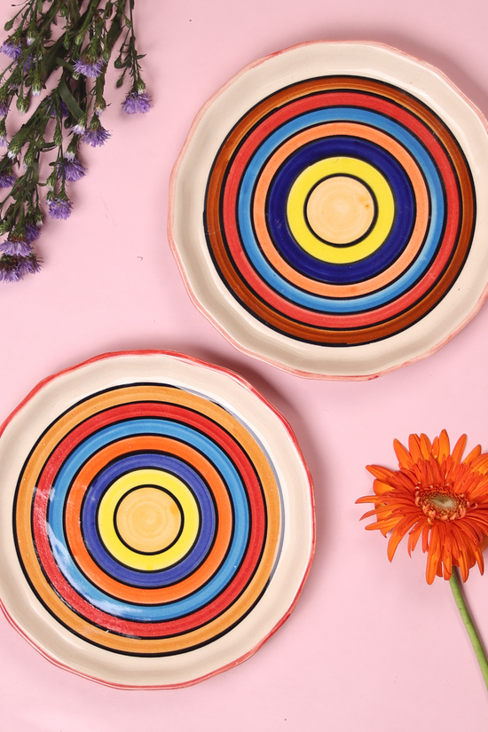 Rainbow swirl plates with flowers