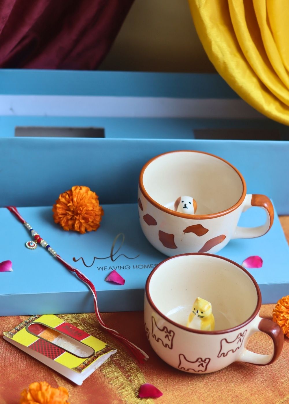 Dog & OG Cat Mug rakhi Gift Box handmade in India