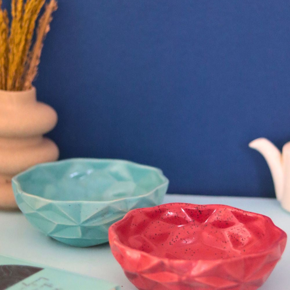 Handmade Set of 2 - Red & Blue Diamond Bowls