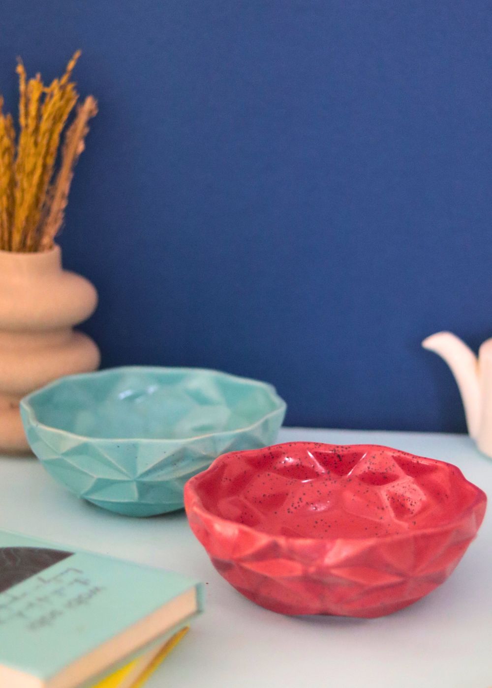 Handmade Set of 2 - Red & Blue Diamond Bowls