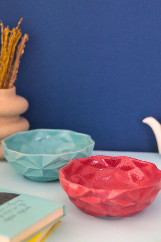 Handmade Set of 2 - Red & Blue Diamond Bowls