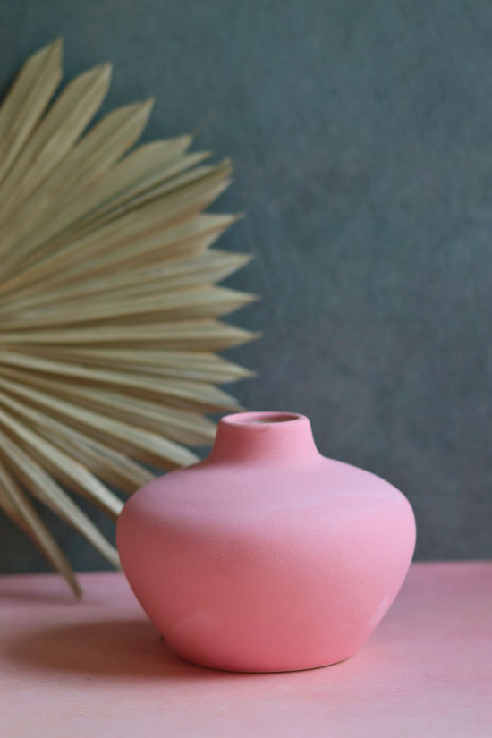 esoteric vase round pink handmade in india
