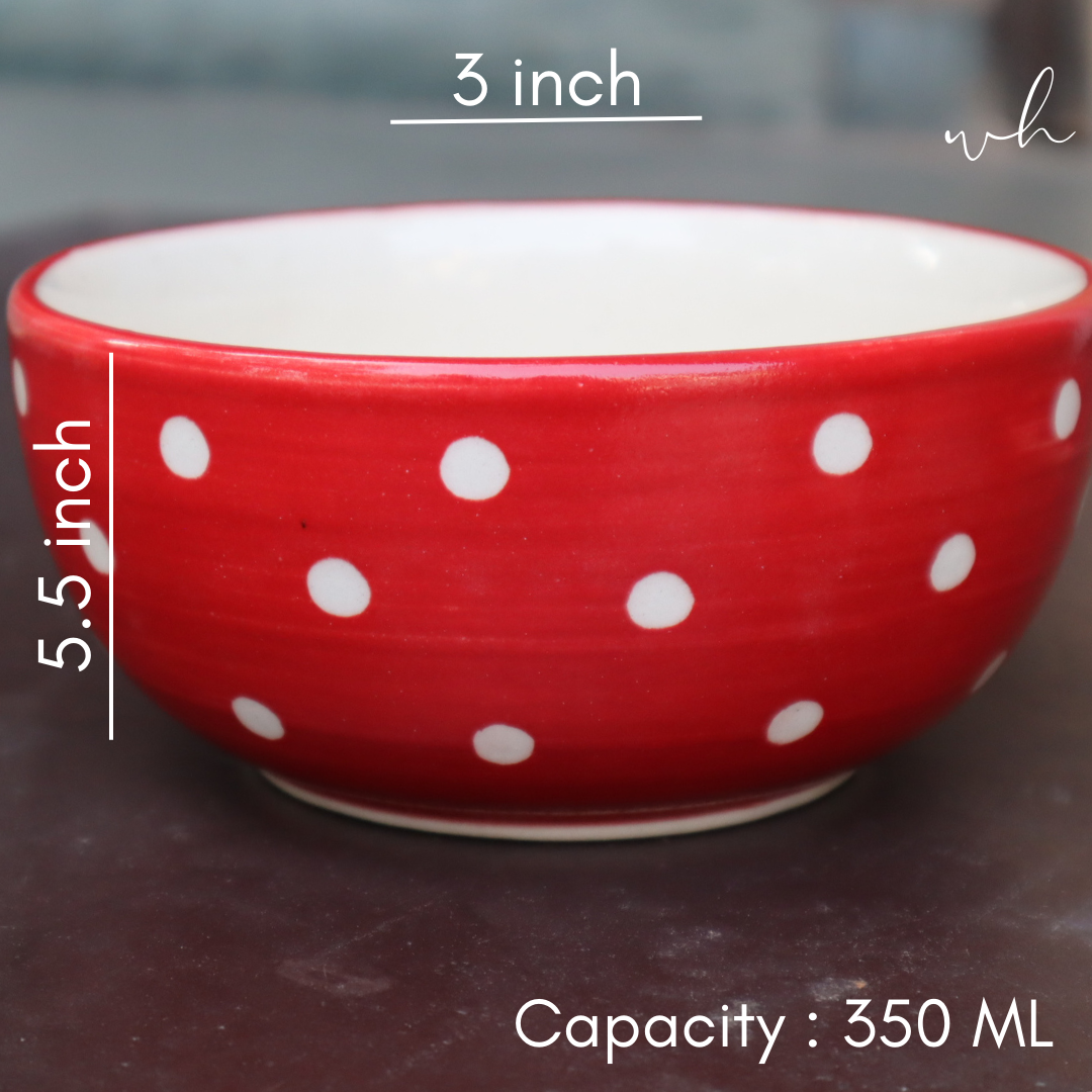 Serveware red & white ceramic bowl height & breadth