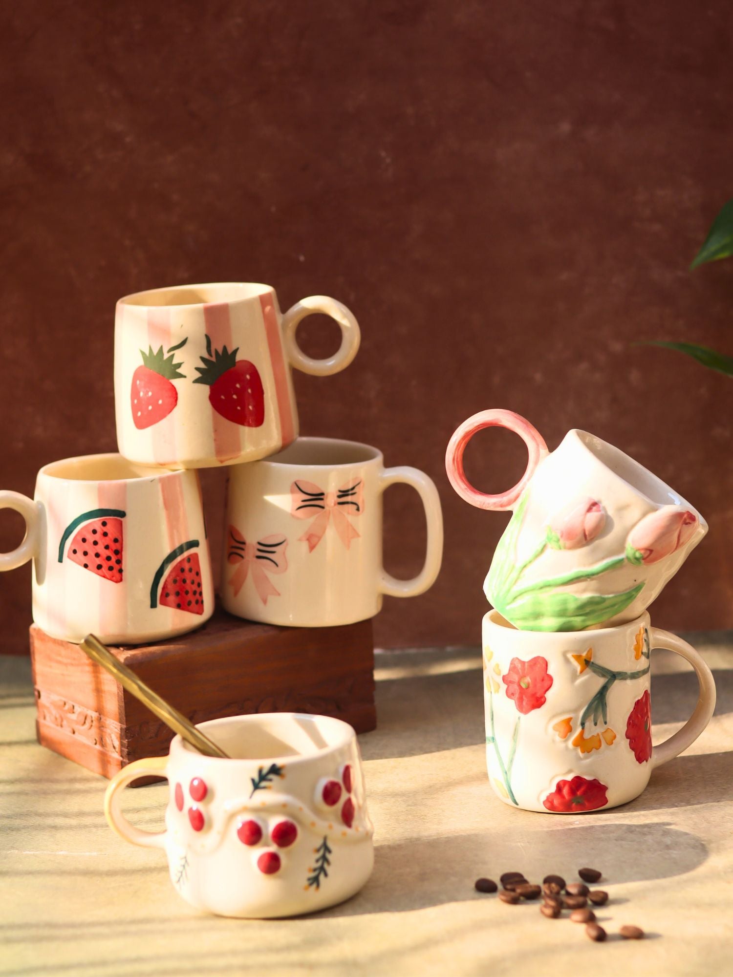 Set of 6 Cozy Morning Mugs (for the price of 5) handmade in India