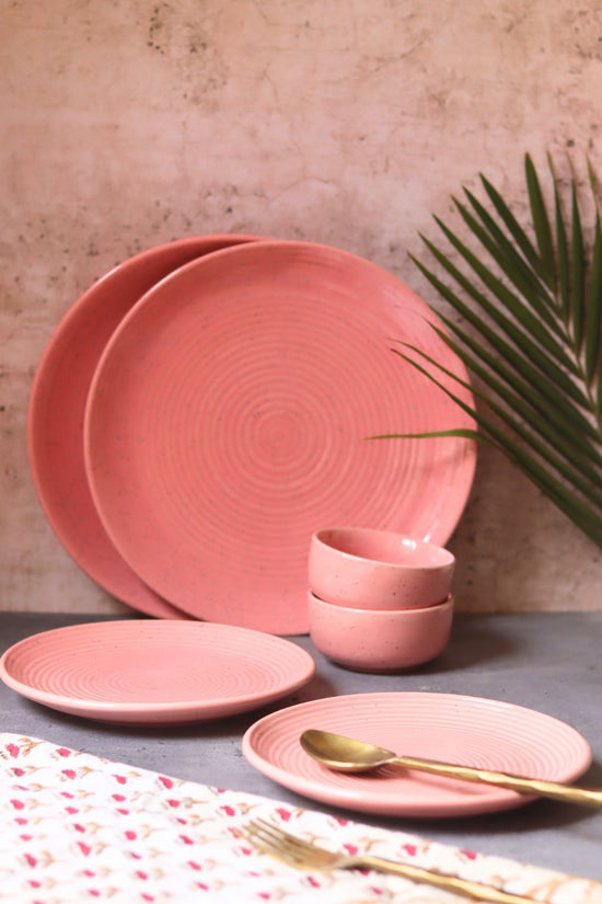 Set of 6 - Rosy Pink Dinner Set handmade in India