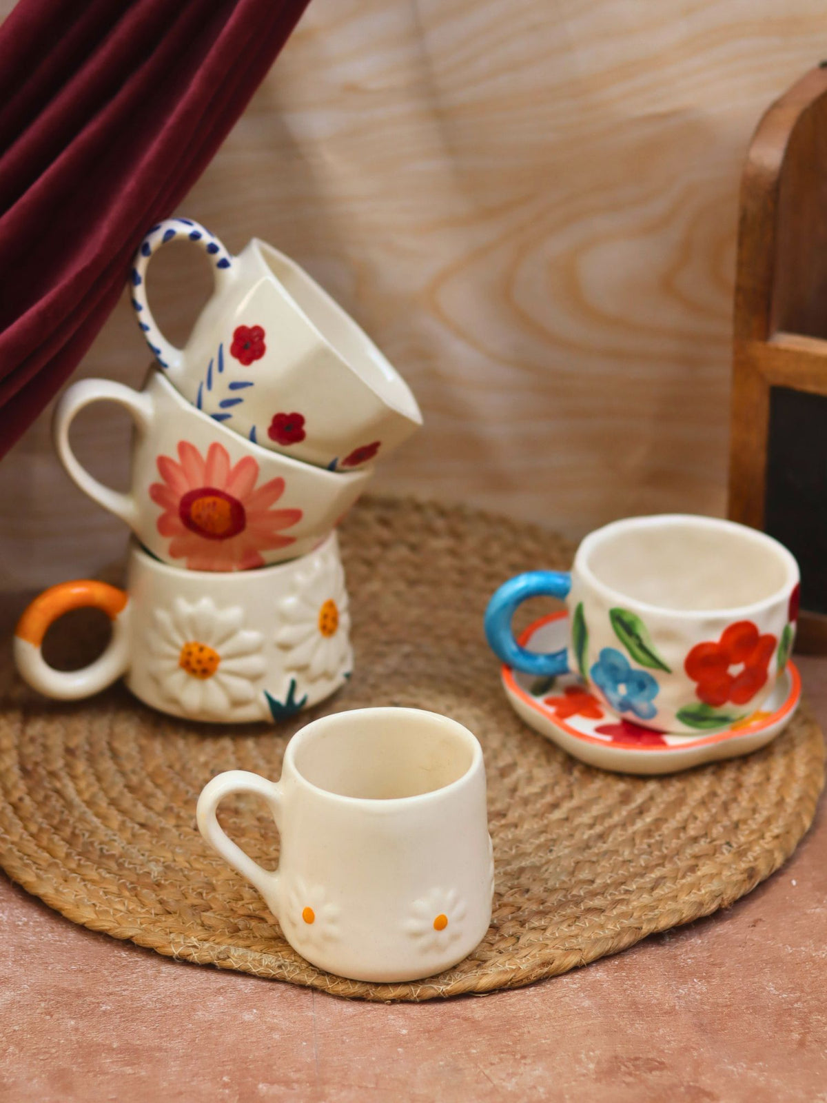 Set of 6 Elegant Mugs Combo (for the price of 5) handmade in India