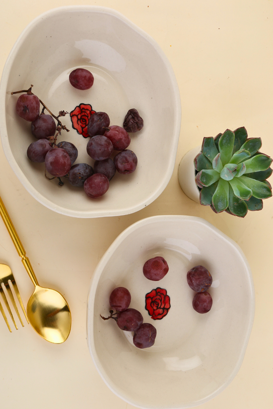 Handmade ceramic roses curry bowls 