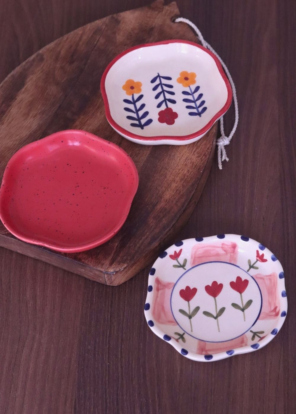 Red, Peony & Floral Bloom Handmade Dessert Plates - Set of 3 handmade in india