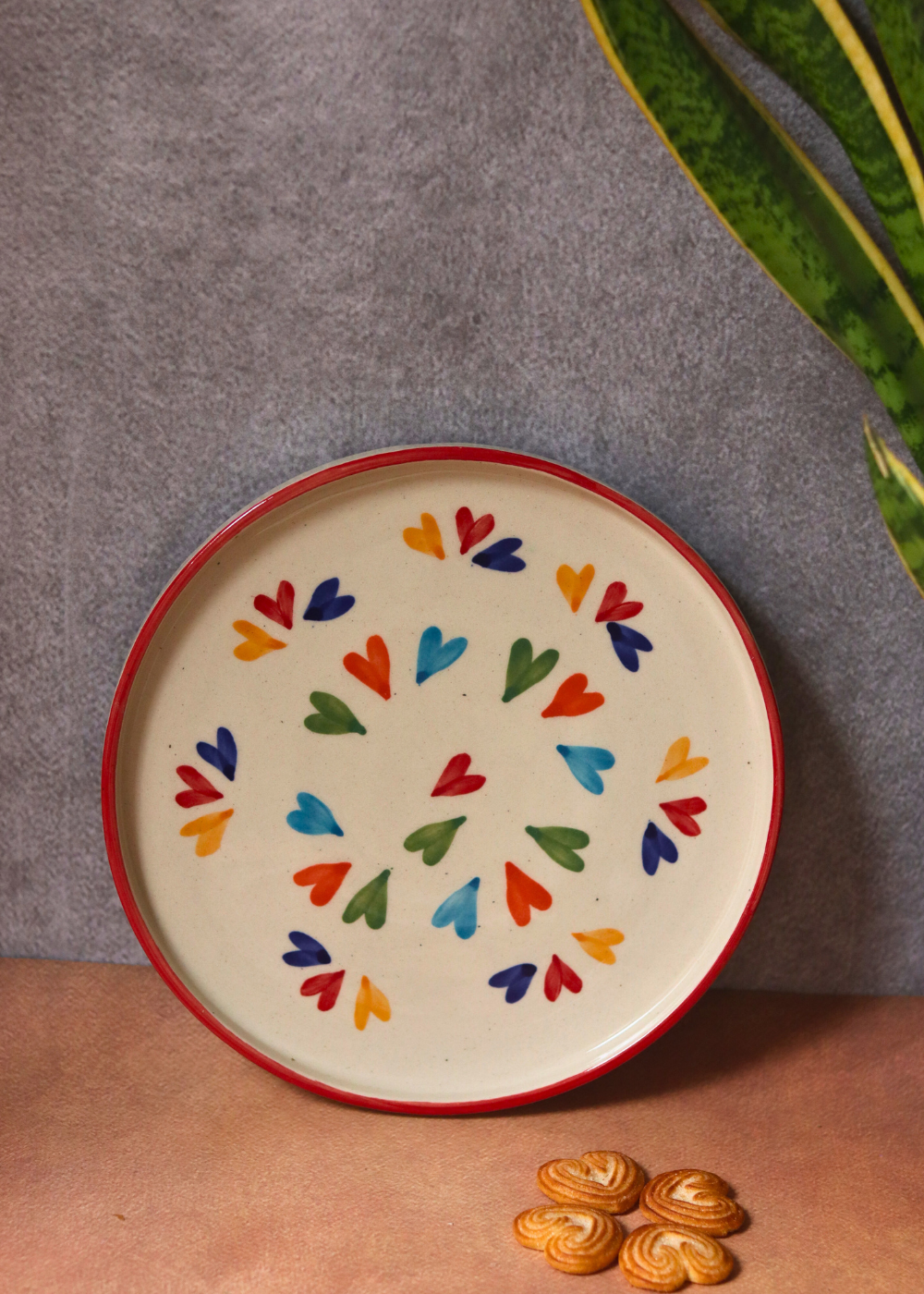 Handmade colorful hearts platter 
