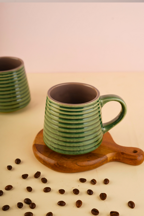 Ceramic coffee mugs green striped