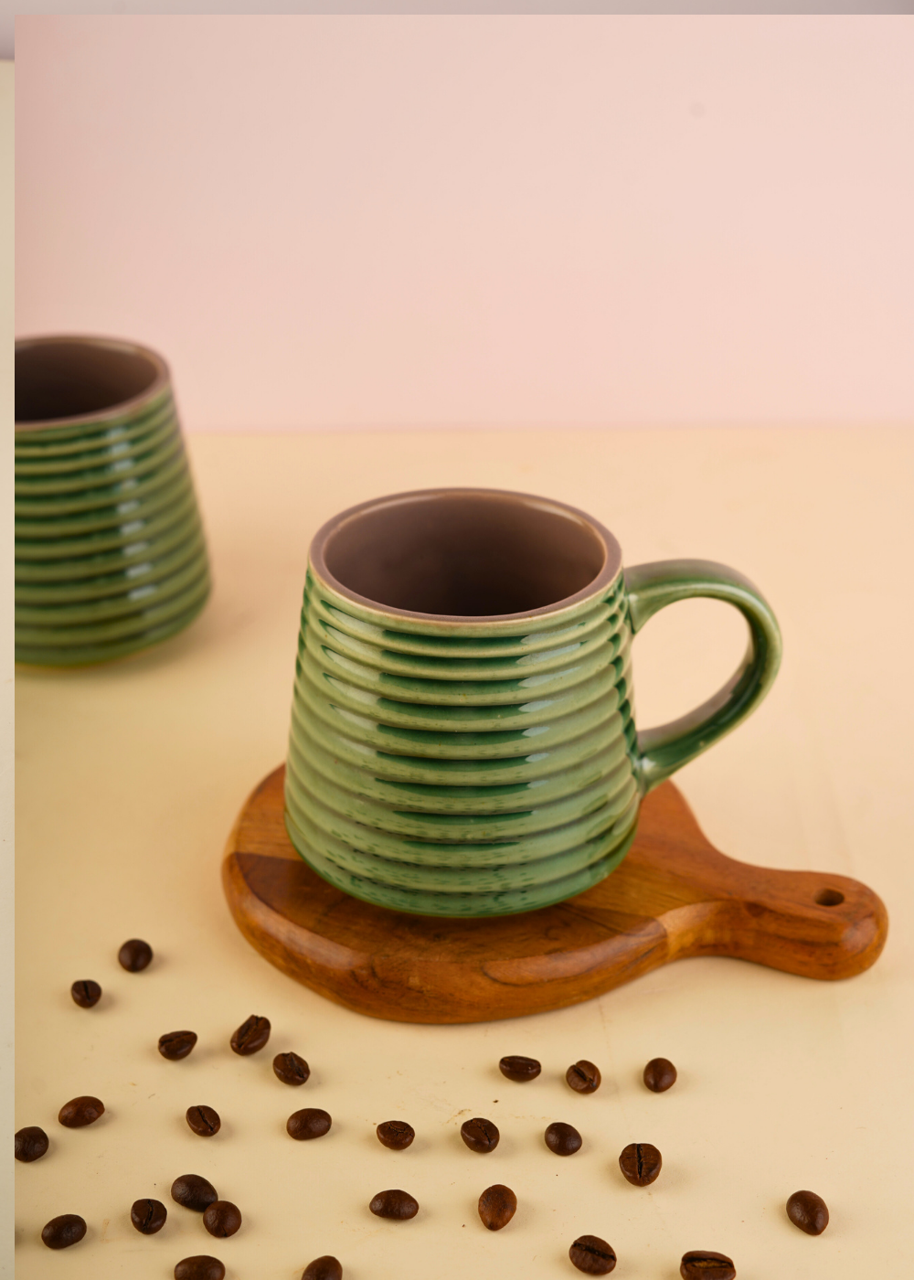 Ceramic coffee mugs green striped