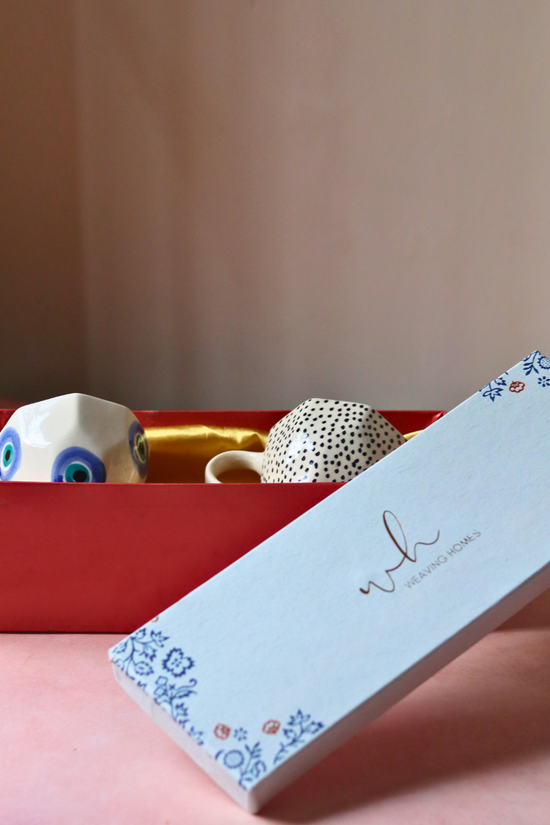 Handmade ceramic mugs in gift box