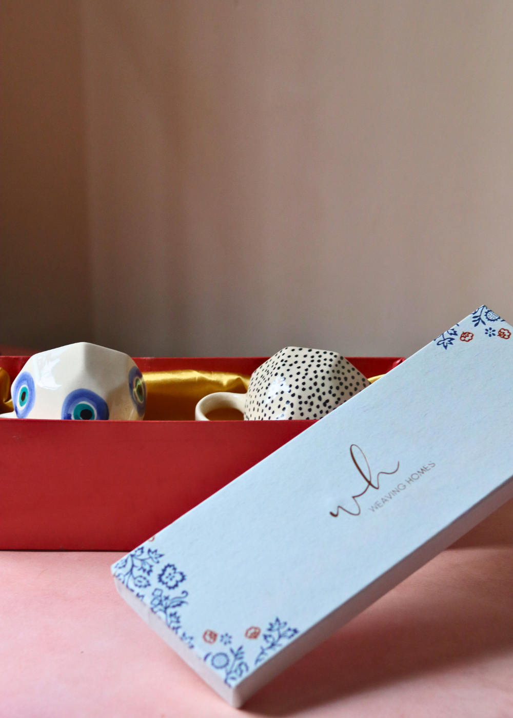 Handmade ceramic mugs in gift box
