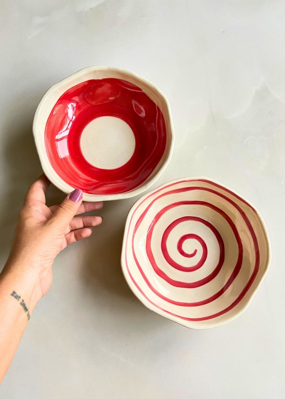 red & white Bowl made by ceramic 