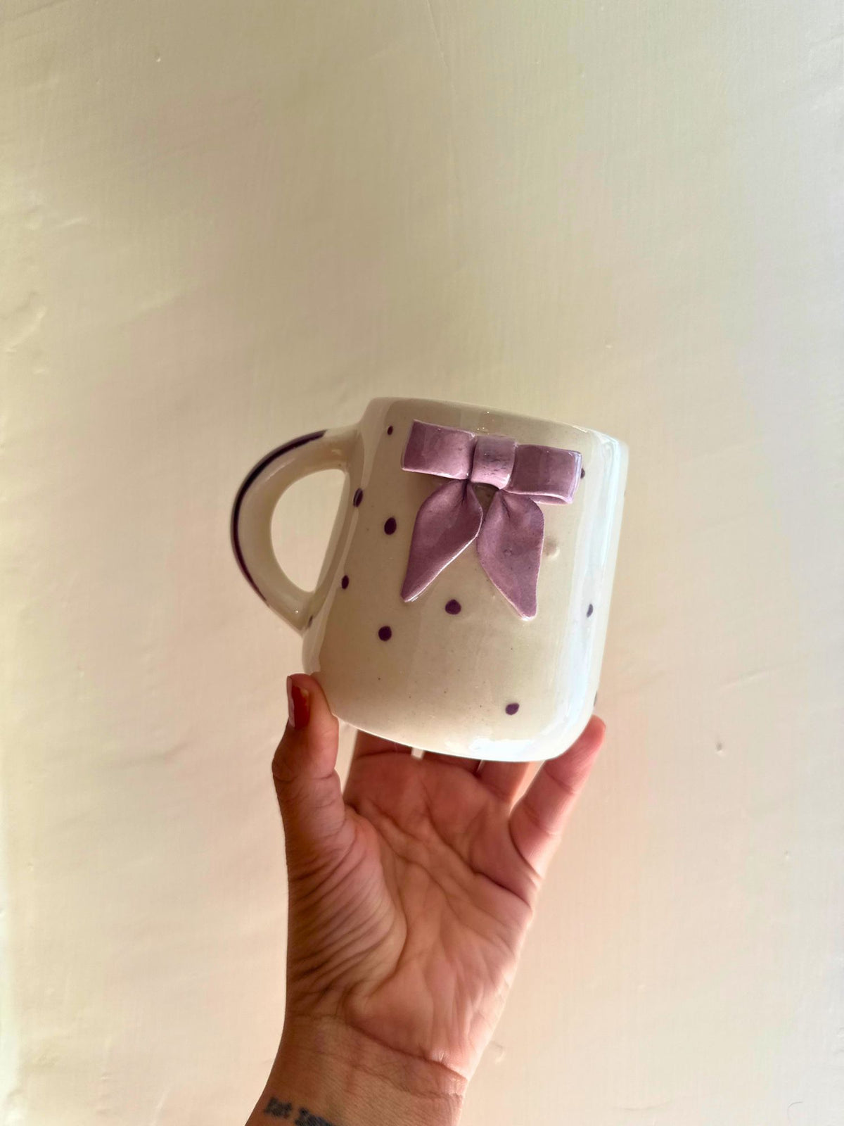 Bow Embrossed Mug - Purple made by ceramic