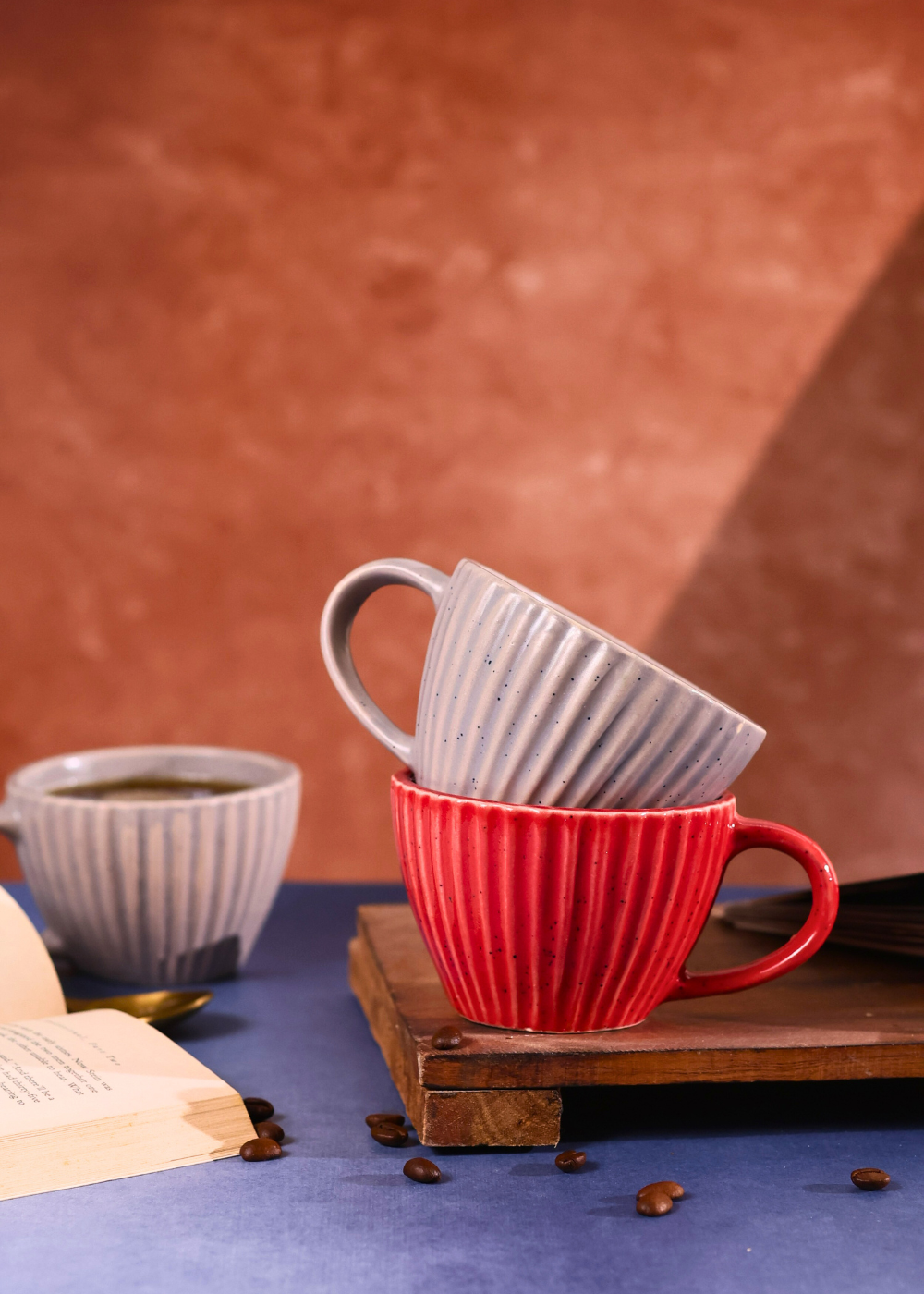 handmade red & grey coffee mug ceramic 