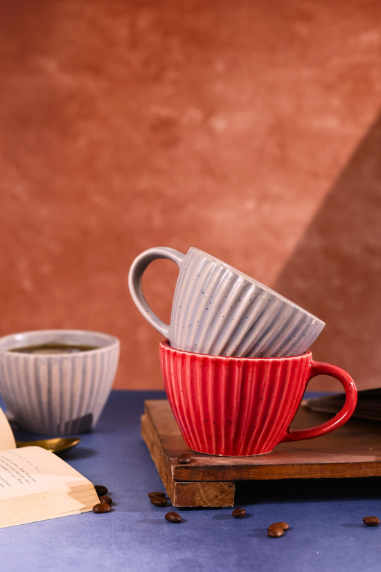 handmade red & grey coffee mug ceramic 
