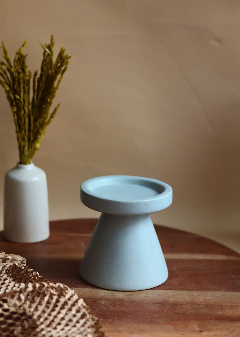 Sky Blue Pillar Candle Holder - Small handmade in india