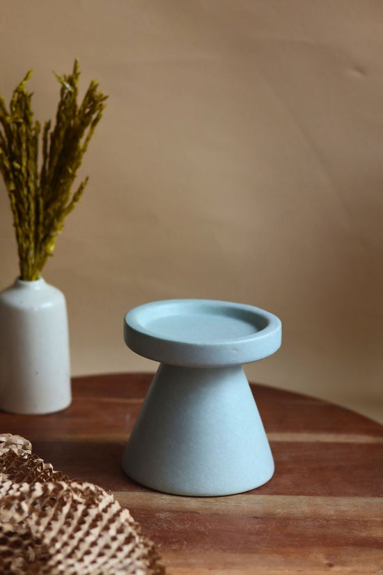 Sky Blue Pillar Candle Holder - Small handmade in india