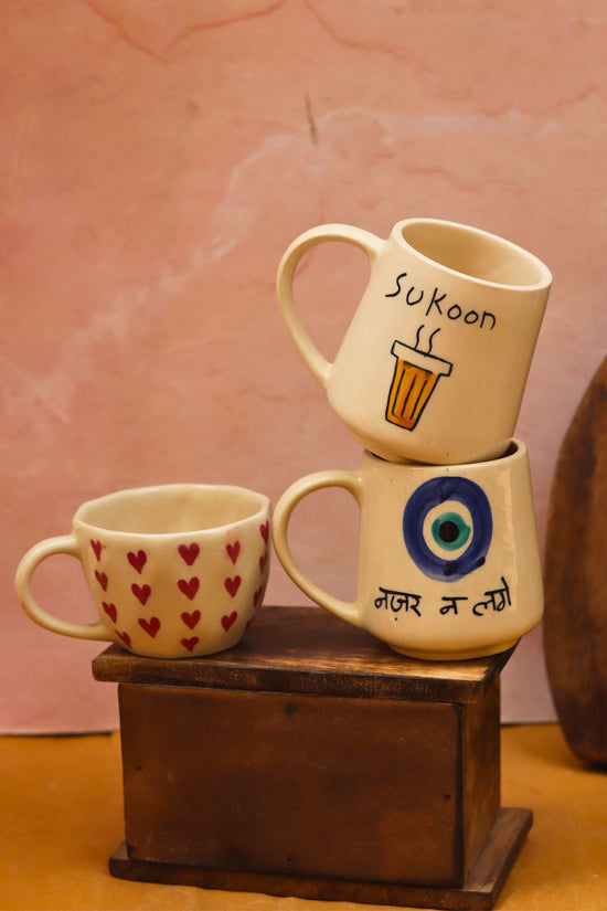 Handmade Sukoon, Nazar & Heart Mugs combo