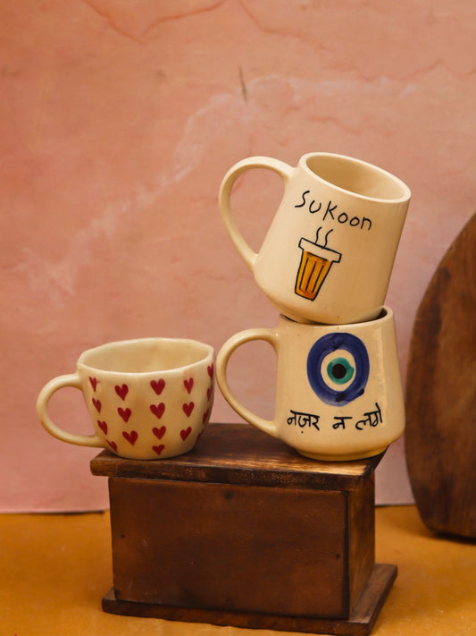 Handmade Sukoon, Nazar & Heart Mugs combo