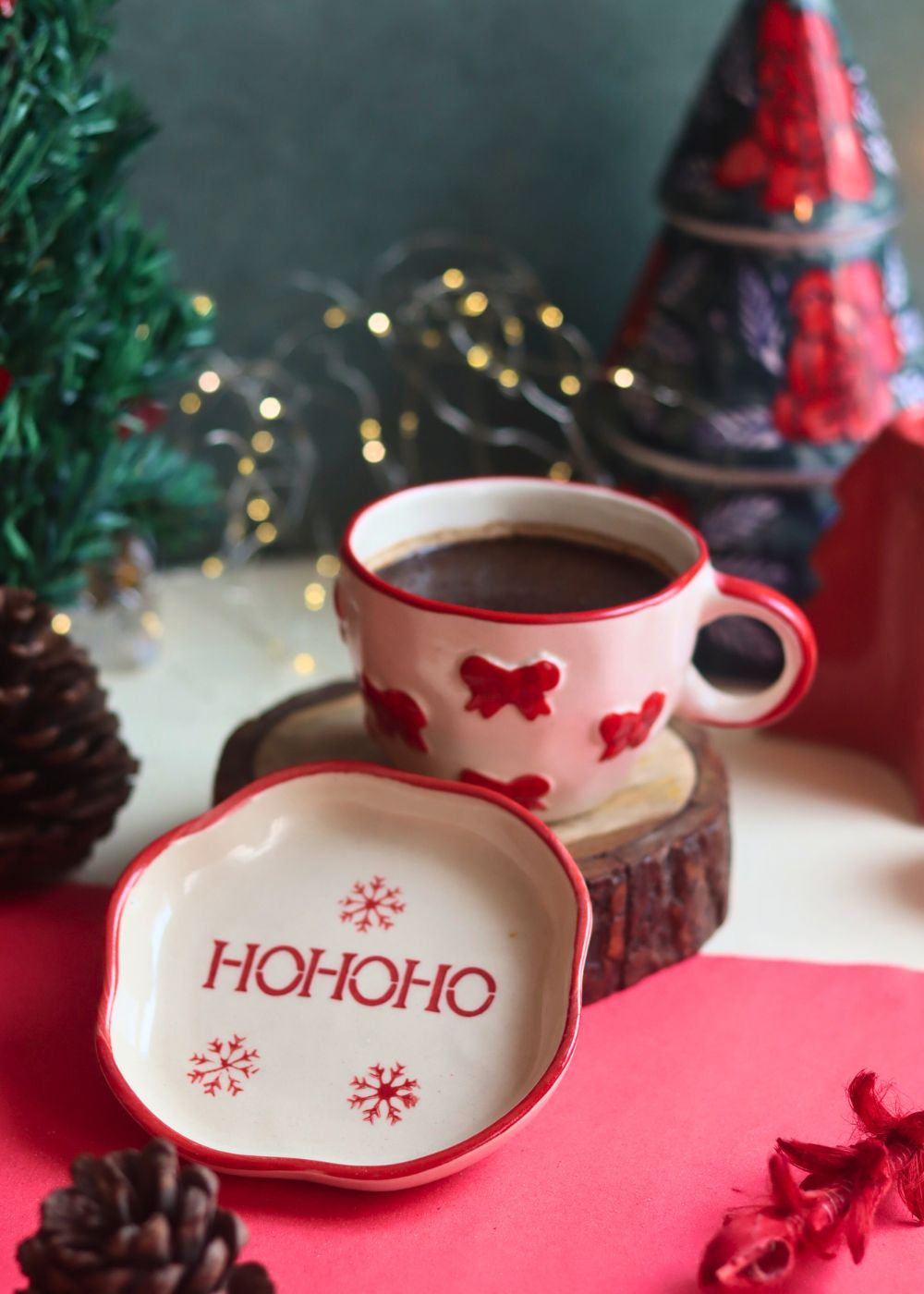 Bow Mug & HOHOHO Handmade Dessert Plate made by ceramic