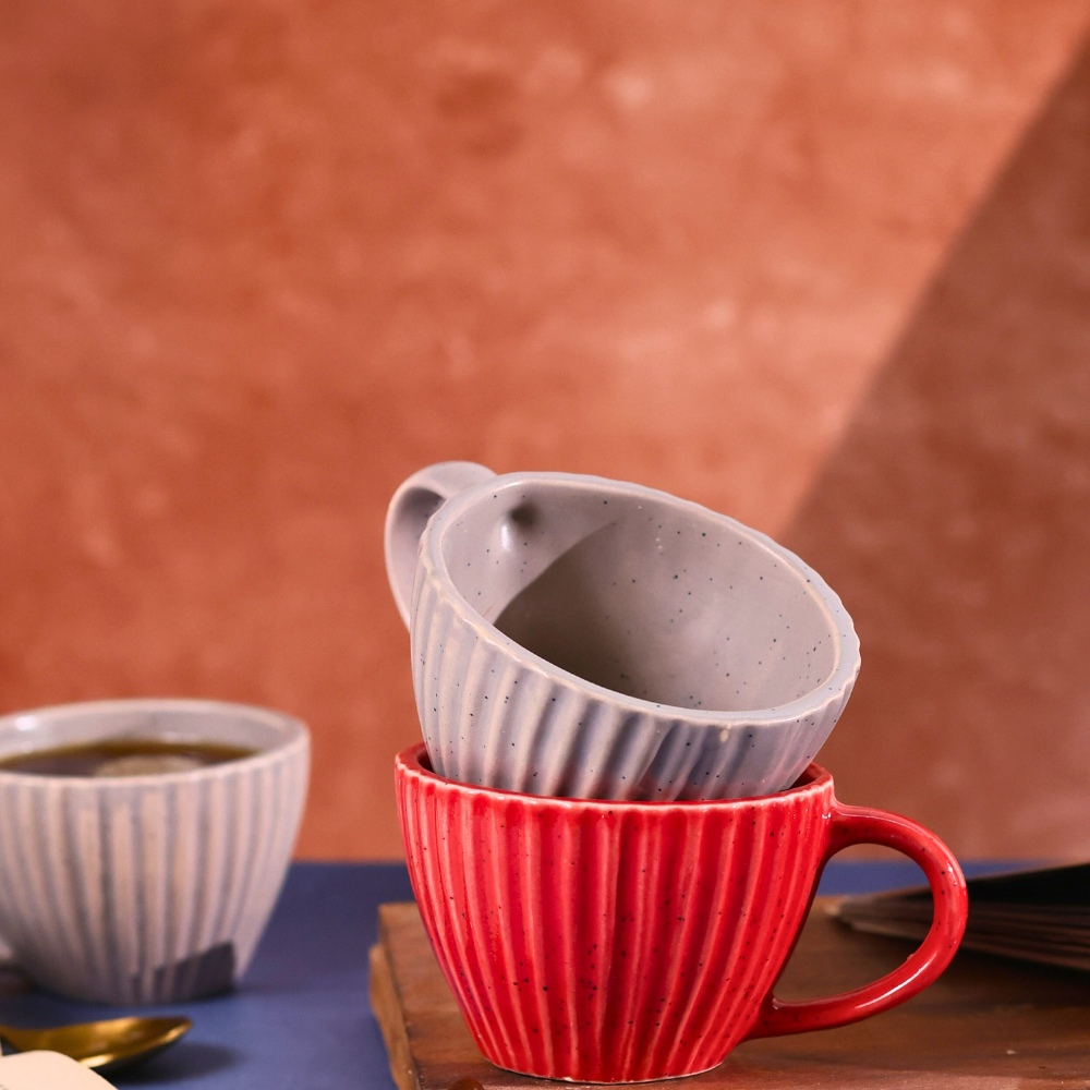 handmade red & grey striped coffee mug 