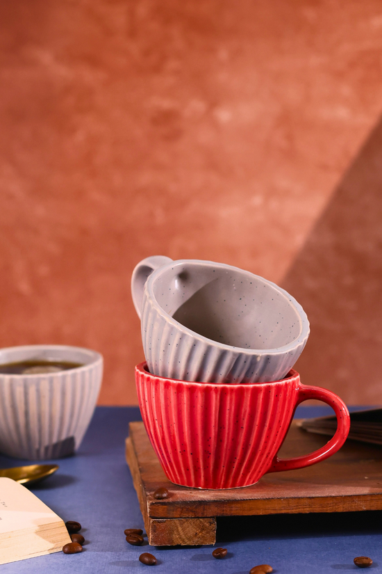 handmade red & grey striped coffee mug 