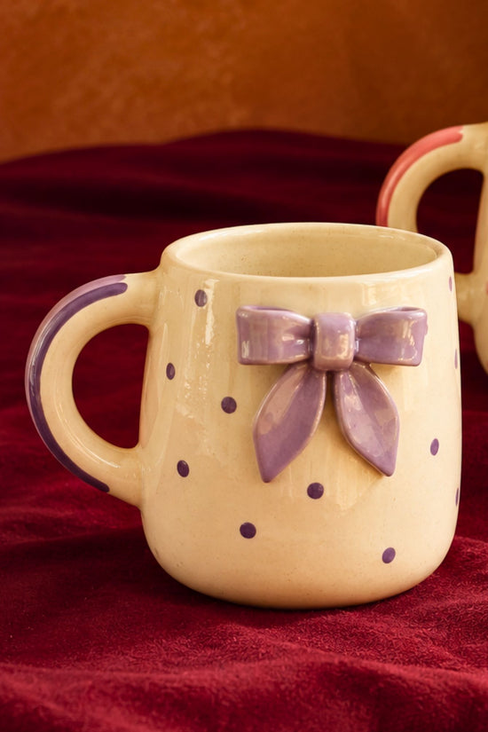 Handmade Bow Embrossed Mug - Purple