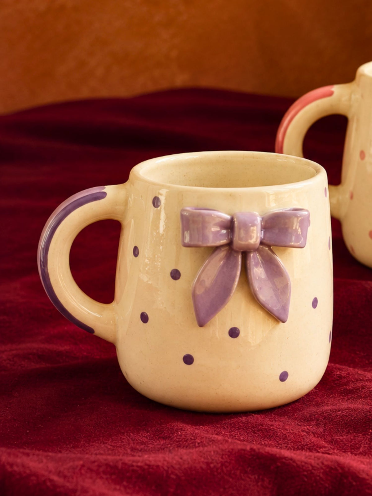 Handmade Bow Embrossed Mug - Purple