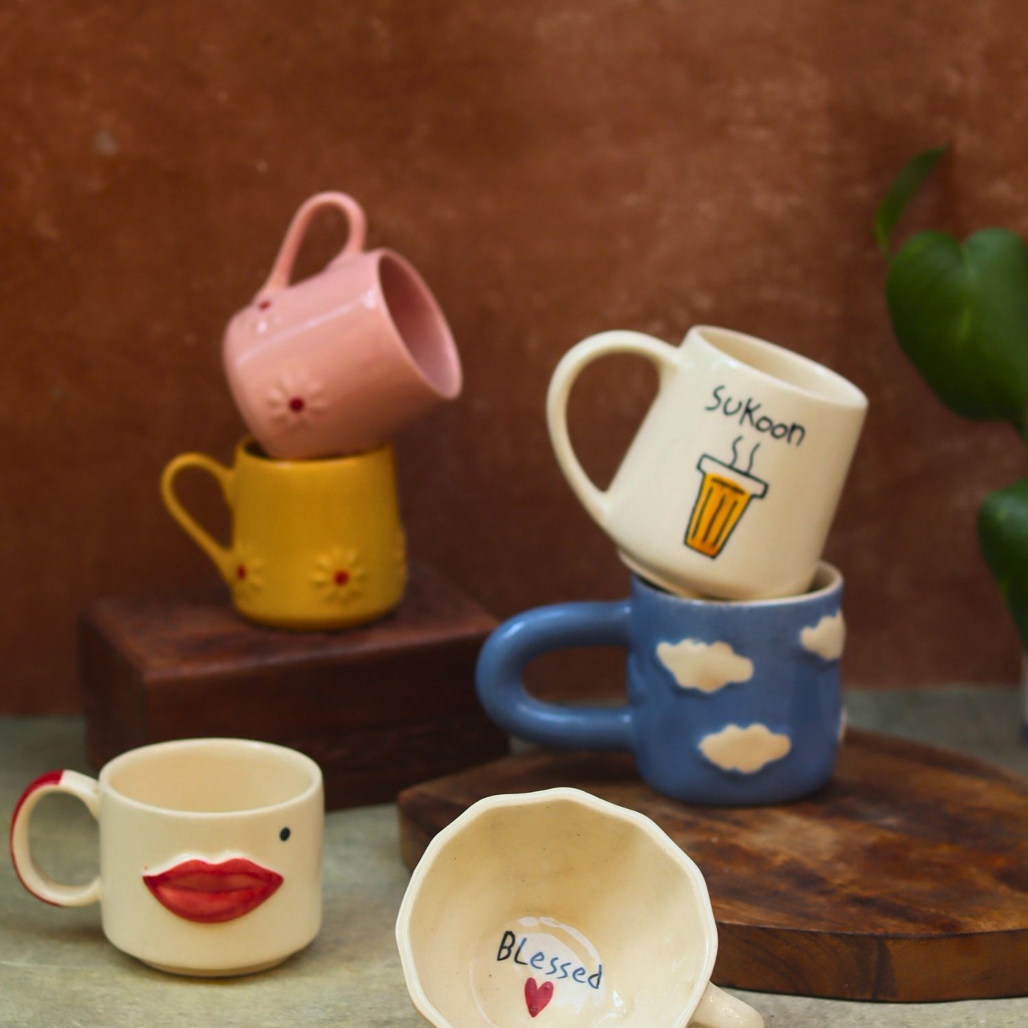 Set of 6 Aesthetic Brew Mugs (for the price of 5) handmade in india