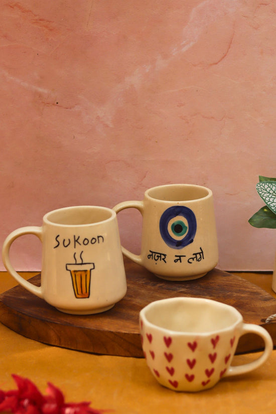 Sukoon, Nazar & Heart Mugs combo with premium quality material