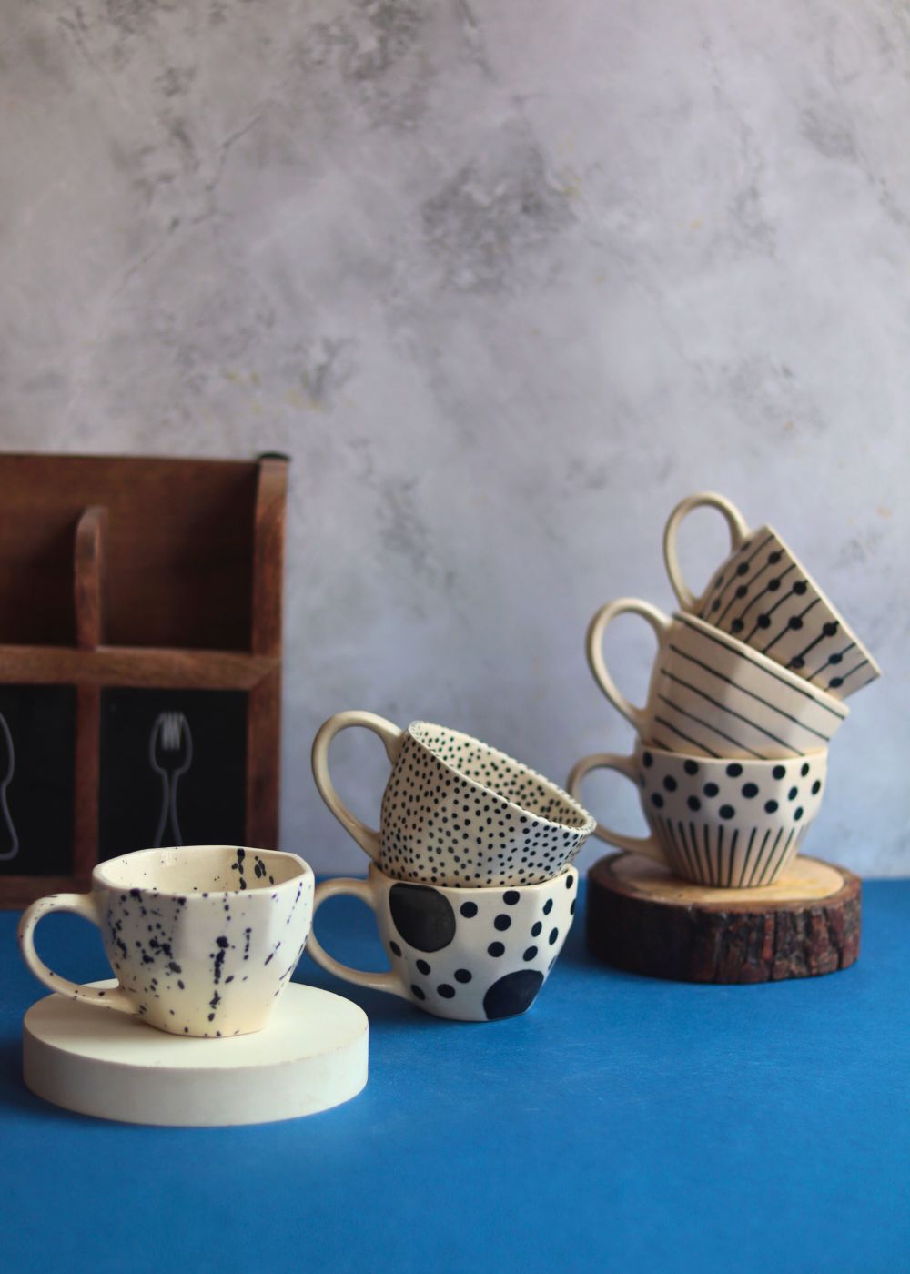 Set of 6 [Black&White] Handmade Mugs (For the price of 5) handmade in india