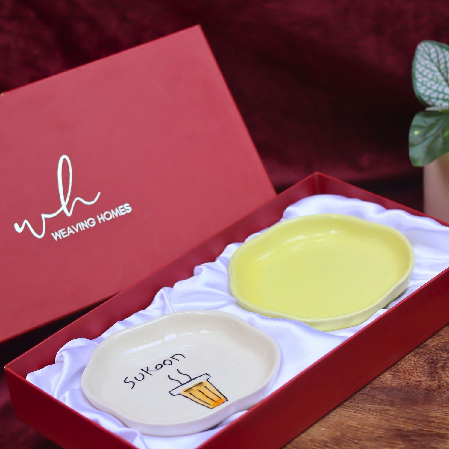 Lead free Sunshine Yellow & Sukoon Handmade Dessert plate in a Gift Box
