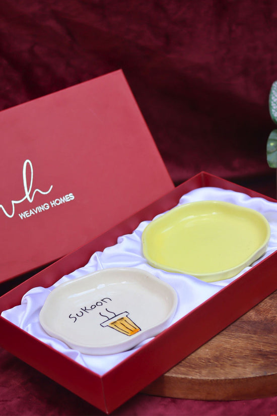 Lead free Sunshine Yellow & Sukoon Handmade Dessert plate in a Gift Box