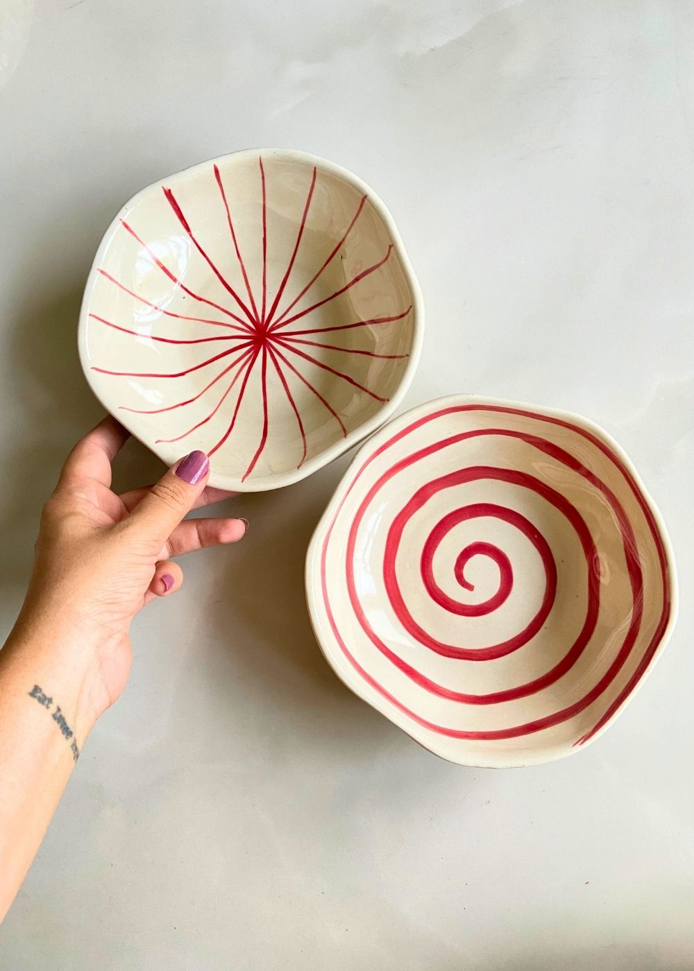 handmade Red & white Bowls Set 