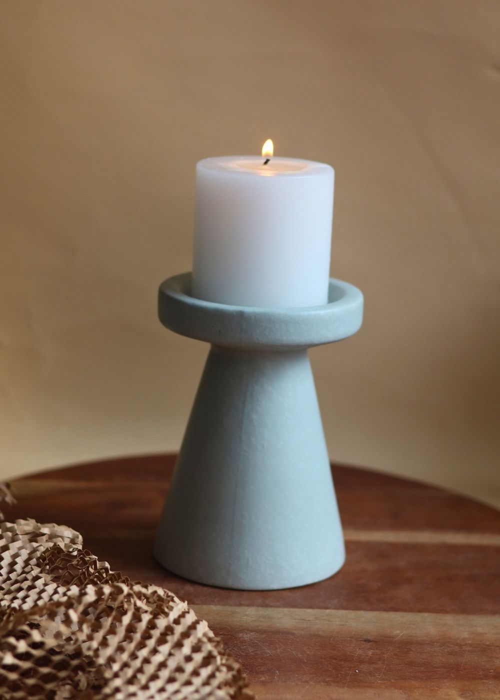 handmade Sky Blue Pillar Candle Holder - Medium