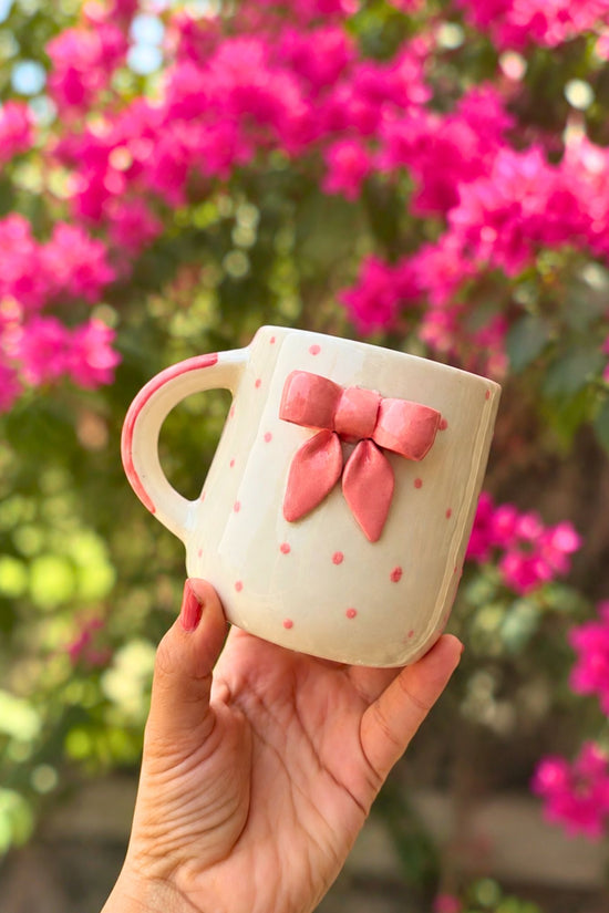 Handmade Bow Embrossed Mug - Pink 