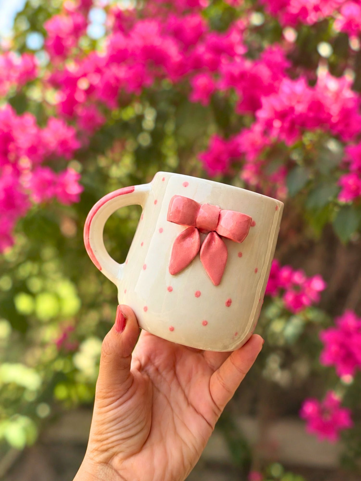 Handmade Bow Embrossed Mug - Pink 