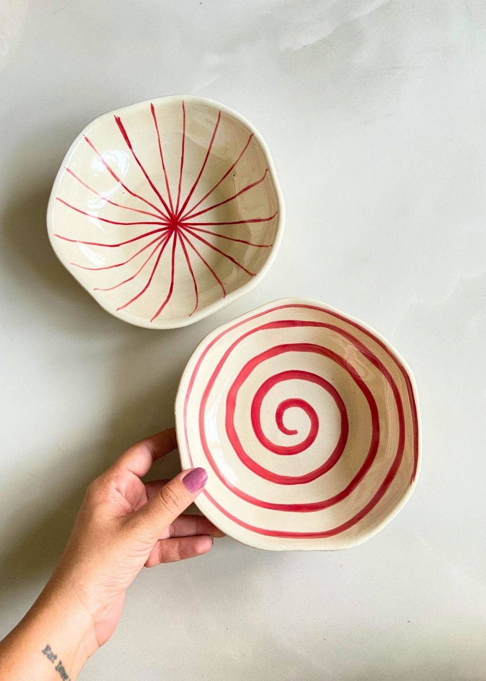 Red & white Bowls handmade in india 