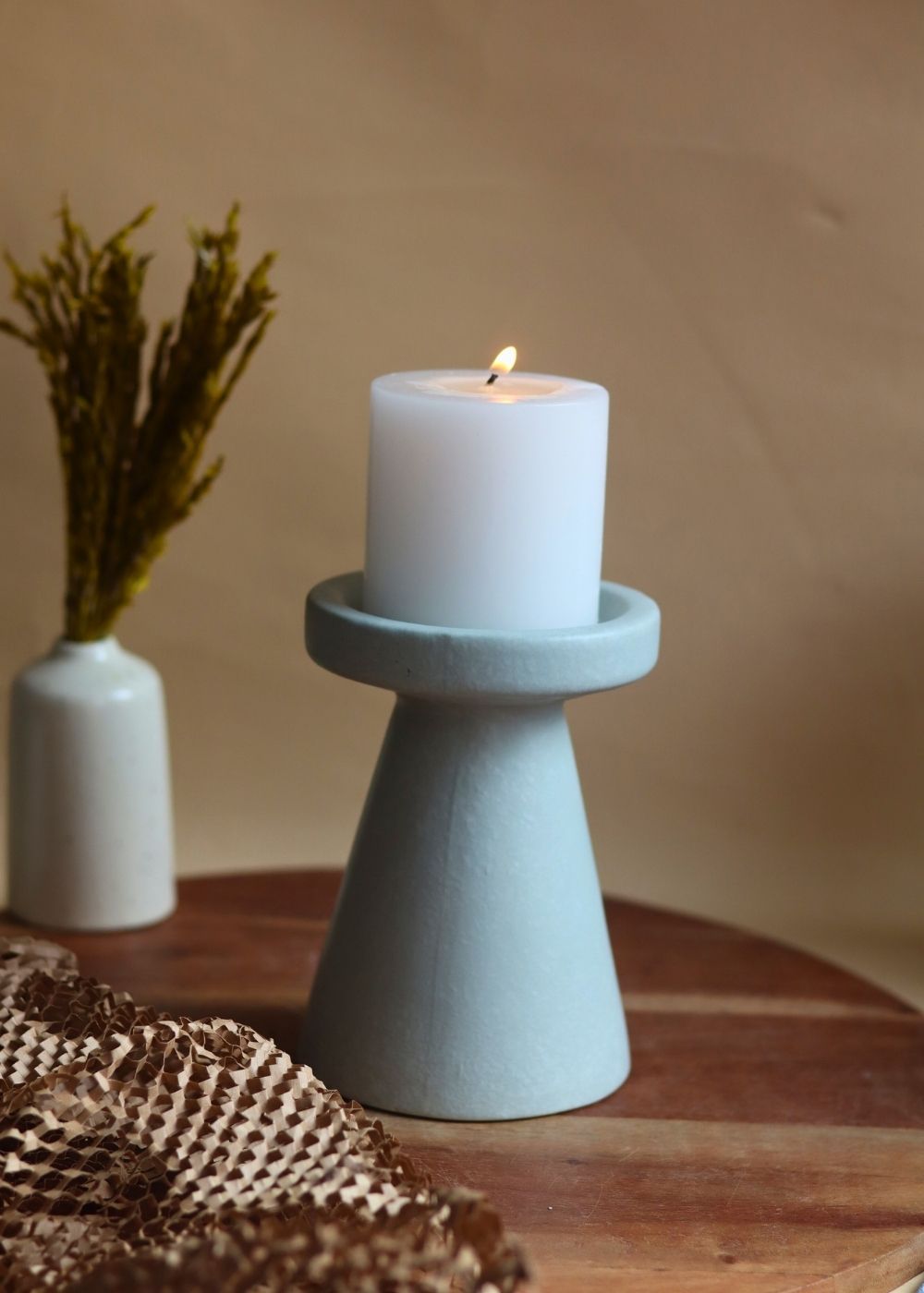 Sky Blue Pillar Candle Holder - Medium made by ceramic