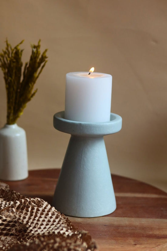 Sky Blue Pillar Candle Holder - Medium made by ceramic