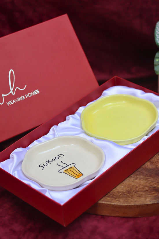 Sunshine Yellow & Sukoon Handmade Dessert plate in a Gift Box made by ceramic