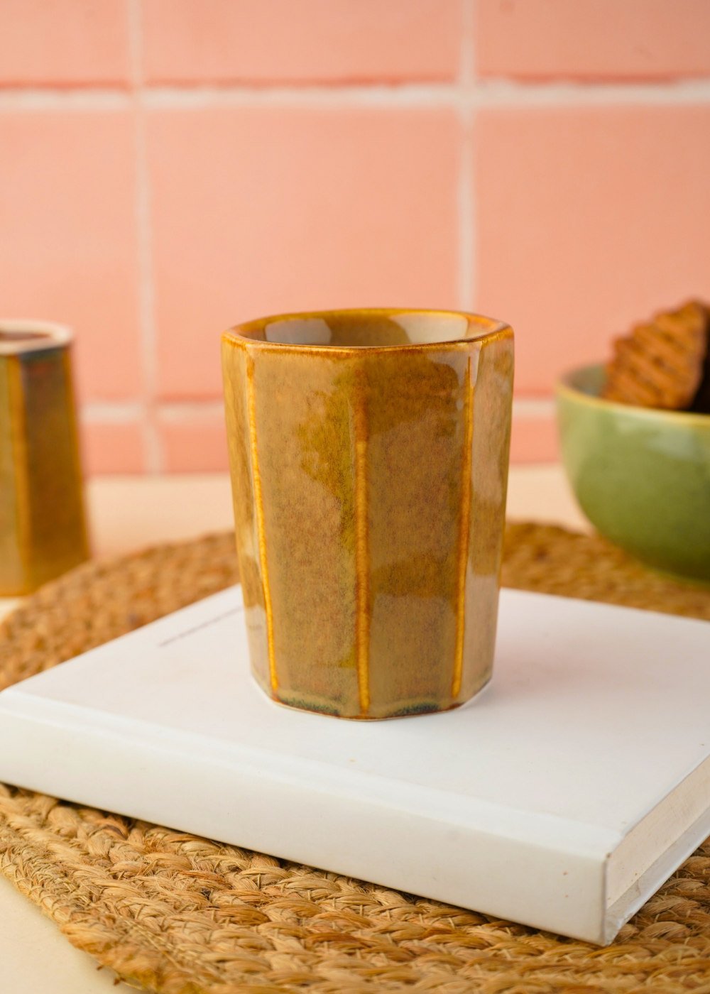handmade mustard chai kulhad with mustard color